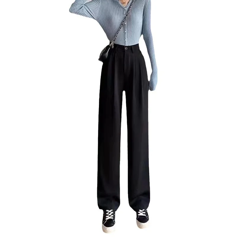 Athvotar Athvotar Pants Female Autumn 2024 New High Waist Pendant Straight Pear Shaped Pants Narrow Version Of The Floor Wide Leg Pants