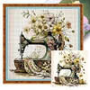 (Stamped/Counted) Retro Floral Sewing Machine - 14CT Cross Stitch 40*40cm/15.75*15.75in