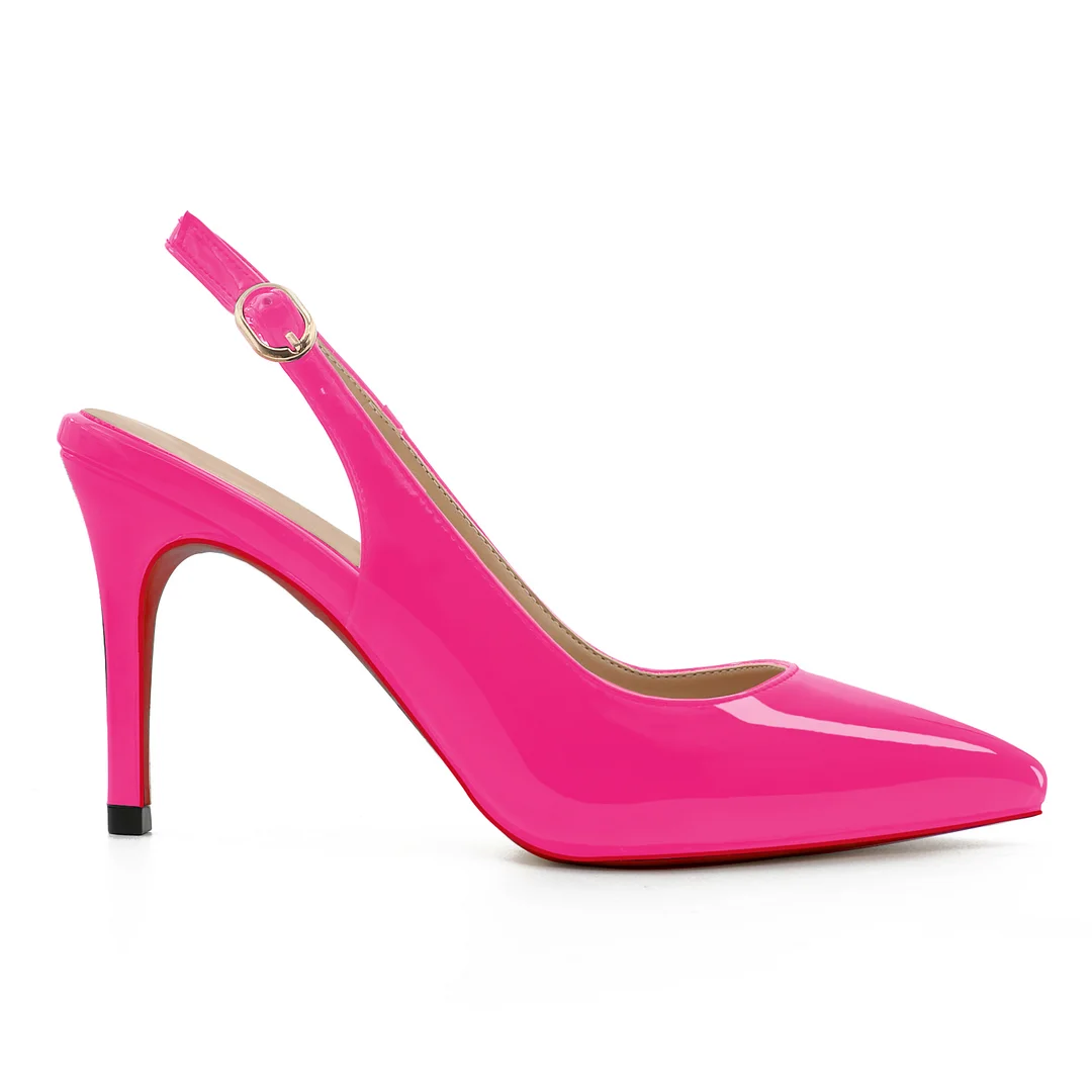 90mm Women's Pointed Toe Slingback Heels Red Bottoms Pumps Comfortable Dress Shoes-vocosishoes