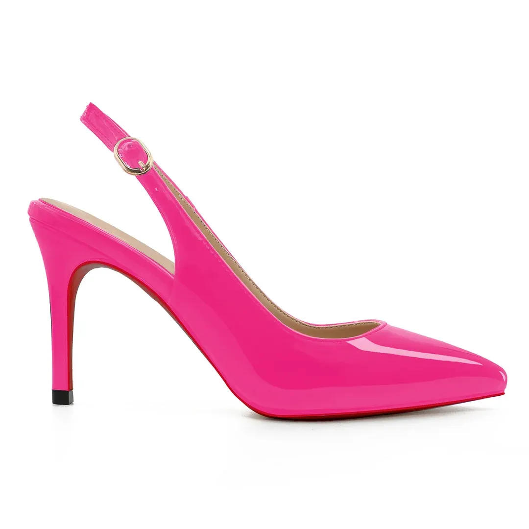 90mm Women's Pointed Toe Slingback Heels Red Bottoms Pumps Comfortable Dress Shoes-vocosishoes