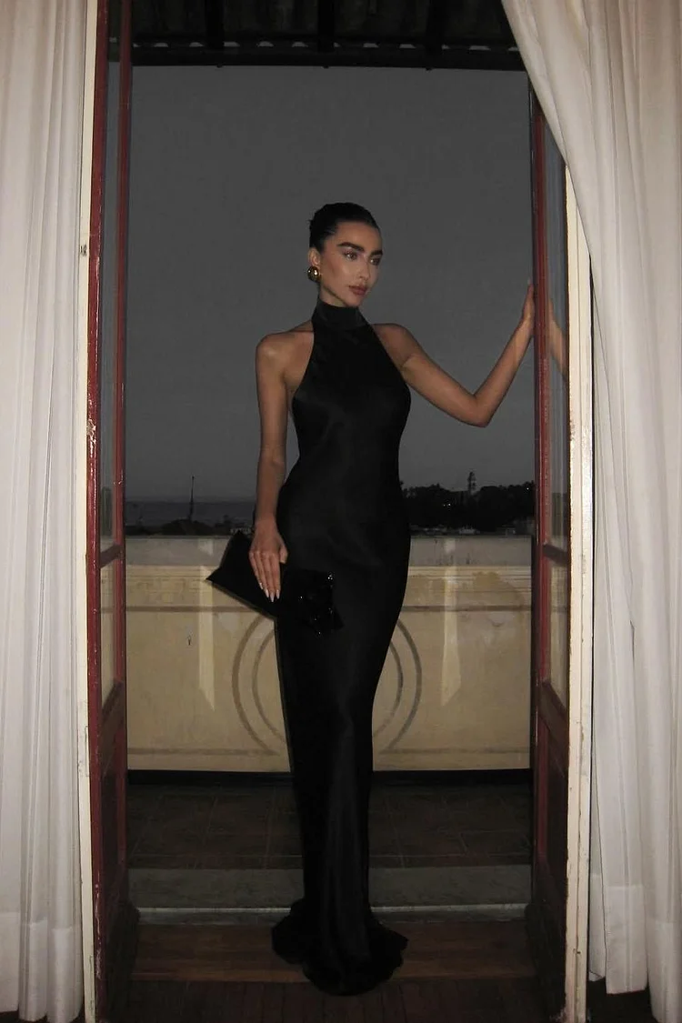 Hellodresses Halter Sleeveless Backless Mermaid Long Prom Dress With Pleated