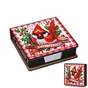 (US Local)5D DIY PU Cardinal Diamond Painting Notecard Box Gem Art Sticky Note Holder