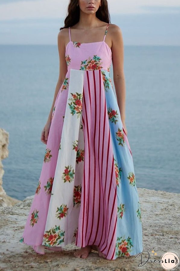 Ladies Lunch Linen Blend Various Floral Print Back Smocked Pocket Maxi Dress