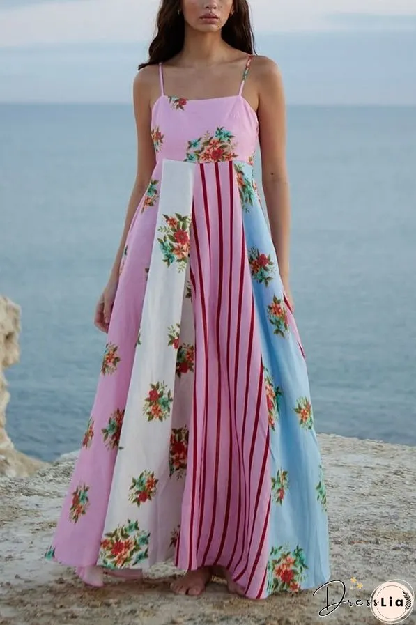 Ladies Lunch Linen Blend Various Floral Print Back Smocked Pocket Maxi Dress