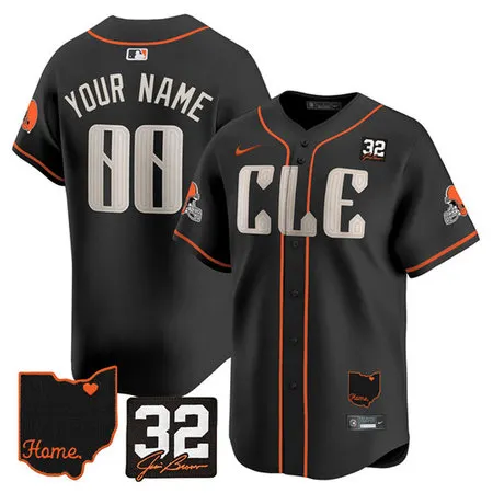 Men's Cleveland Browns Black 2025 Jim Brown Memorial & Home Patch Vapor Limited Custom Jersey