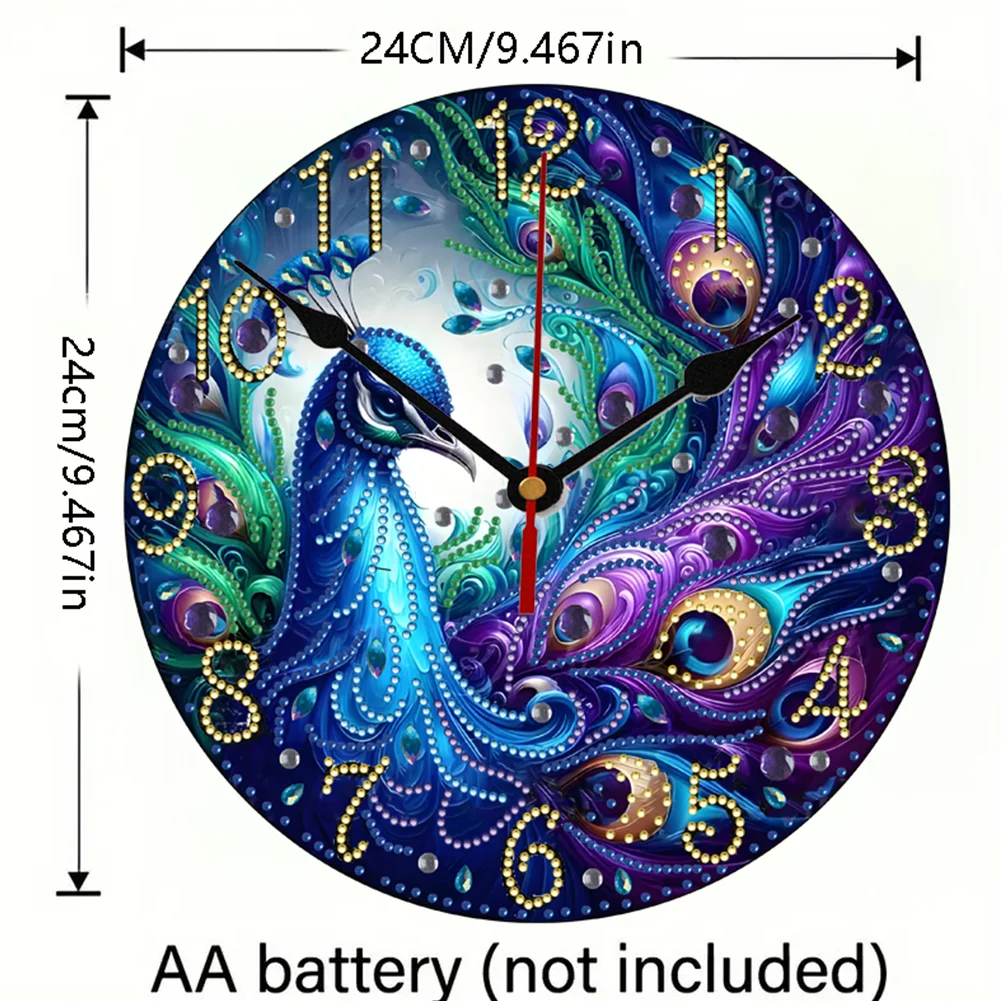 5D DIY Peacock Special Shape Diamond Painting Clock Art Craft for Living Room Decor