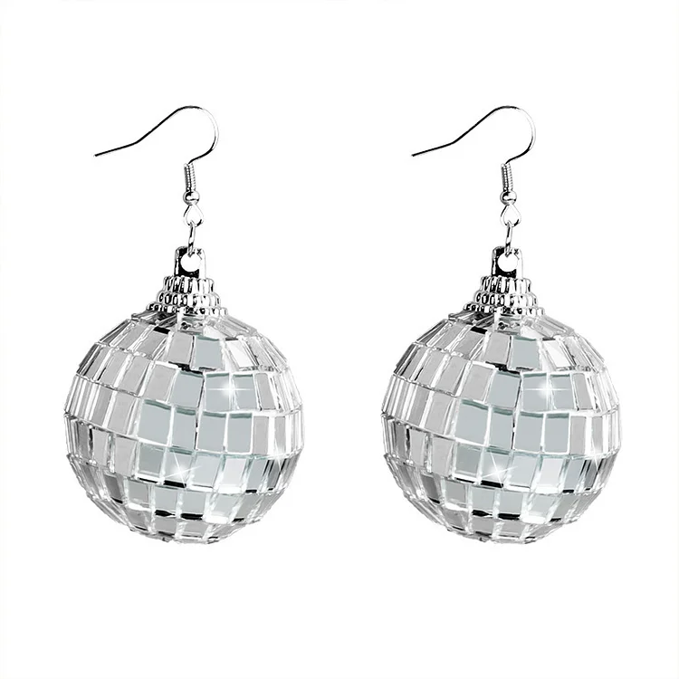 Vintage Disco Ball Silver Drop Earrings