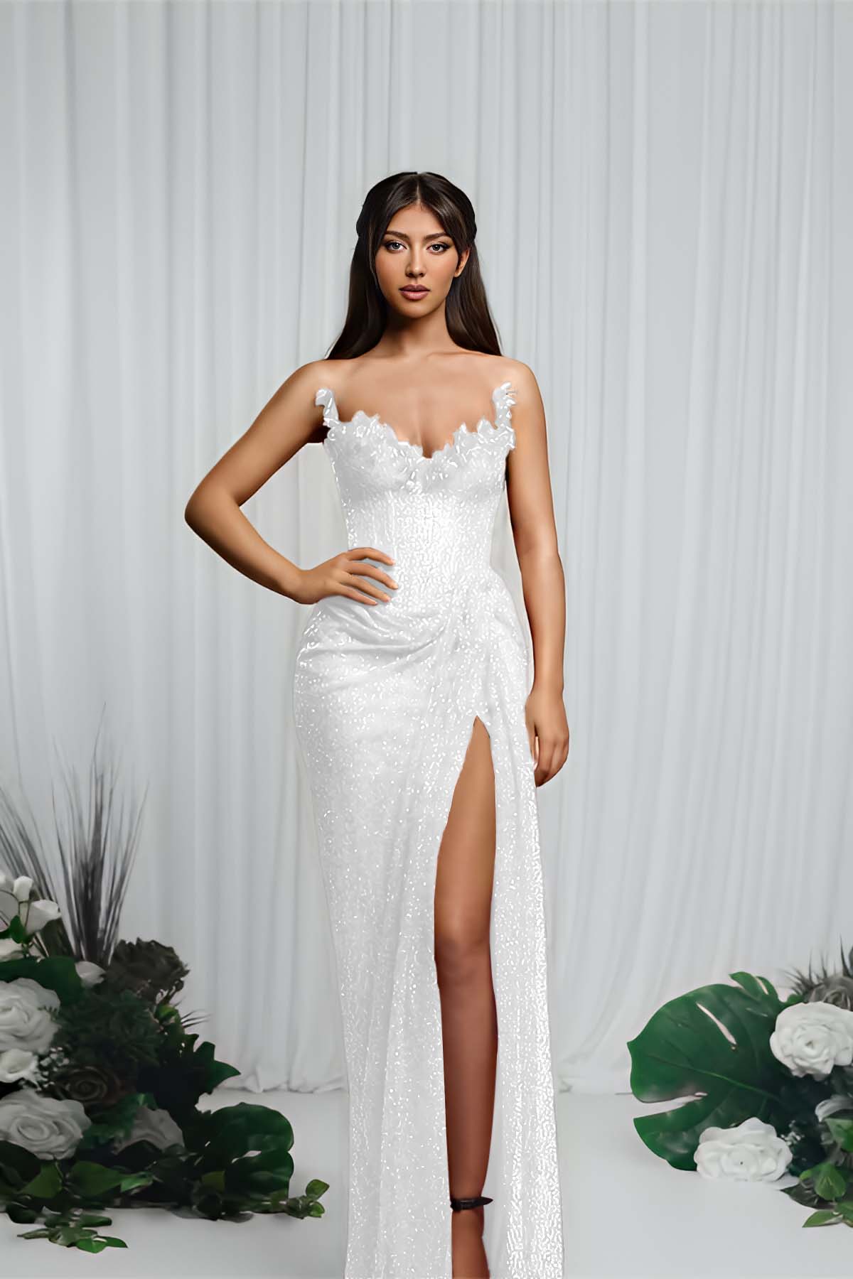 Hidais Strapless Sleeveless Mermaid Prom Dress With High Split Pleated