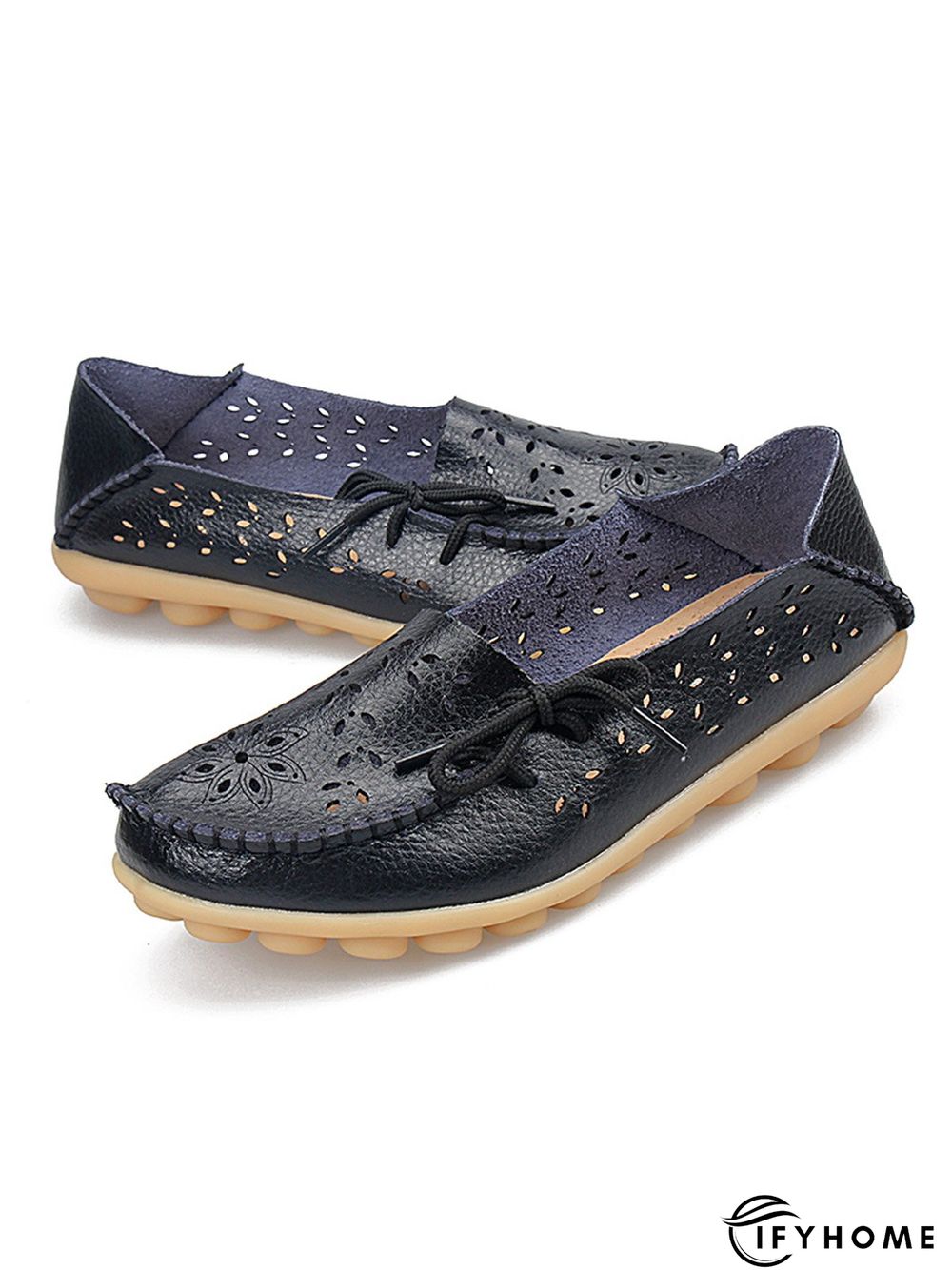 Cowhide Hollow Lace-up Portable Shoes | IFYHOME
