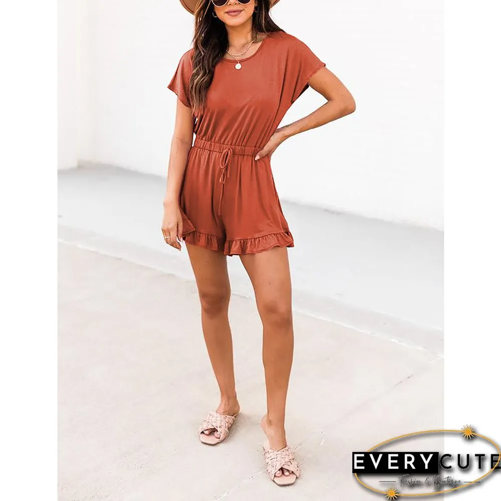 Rust Red Button Ruffle Detail Pocketed Romper