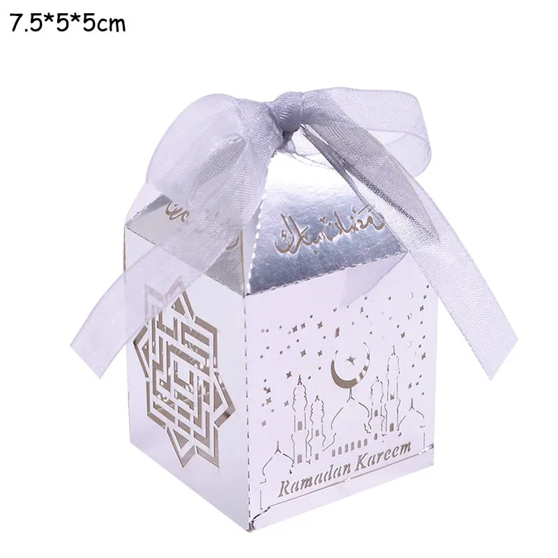 10pcs Eid Mubarak Candy Box Favor Box Ramadan Kareem Gift Boxes Islamic Muslim Festival Happy al-Fitr Eid Event Party Supplies