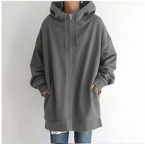 Women's Autumn/Winter Sweater Zipper Hooded Long Plus Cashmere Sweater