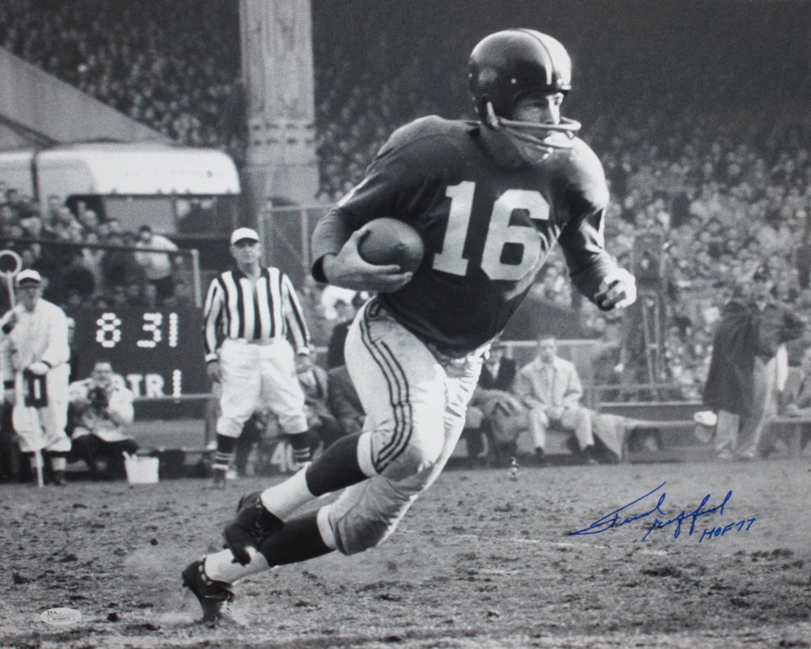 Frank Gifford HOF Autographed 16x20 B&W Running Photo Poster painting- JSA W Authenticated