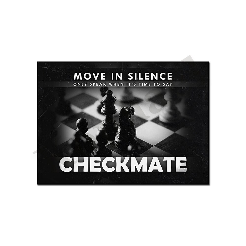 Move In Silence Motivational Wall Art Canvas Painting. Chess Player Game Gift. Checkmate Inspiration Quote Chess Lover Logo