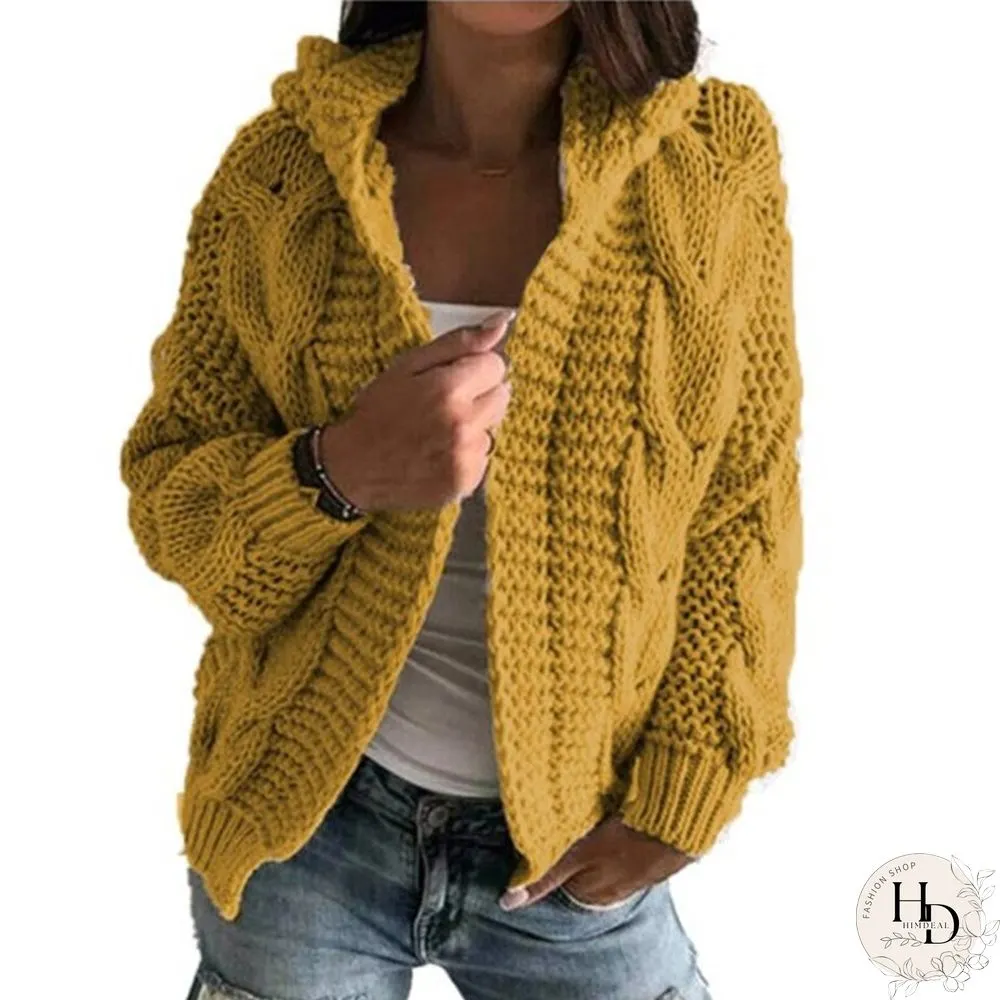Elegant Cardigans Sweater For Women Hoodies Knitted Twist Loose Coat Autumn Fashion Warm Long Sleeve Causal Solid Ladies Tops