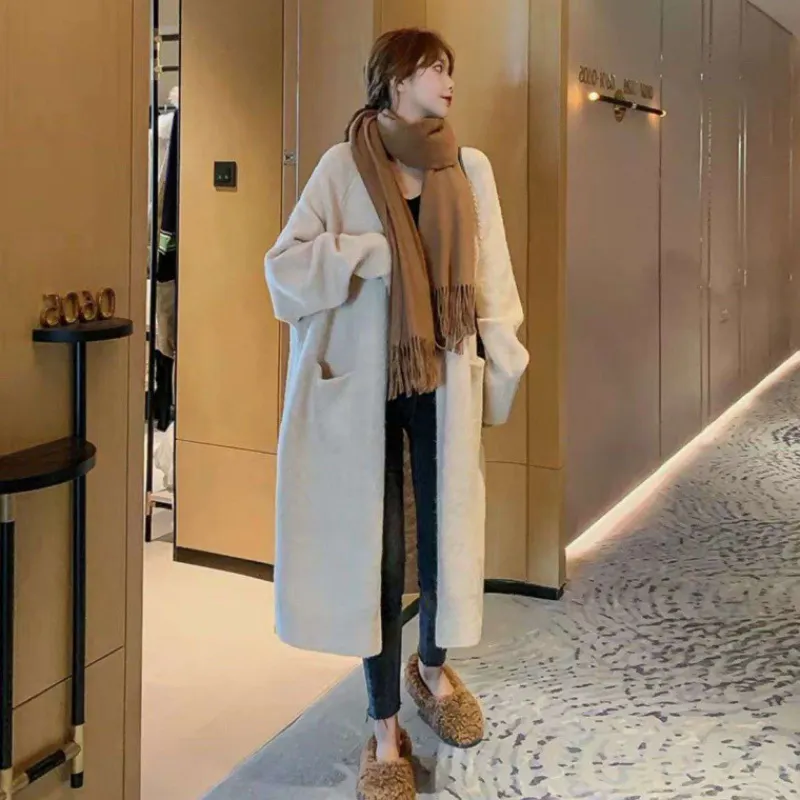 Churchf Churchf And Winter Long Loose Show Thin Long Coat Lazy Temperament Alpaca Velvet No Buckle Knee Knit Cardigan Female