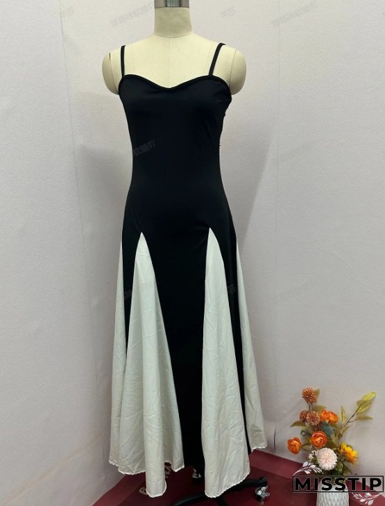 Summer Fashion Contrast Color Patchwork Strap Dress