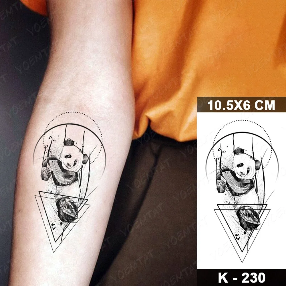 Waterproof Temporary Tattoo Sticker Line Small Panda Dog Cat Flash Tatoo Cute Animal Arm Wrist Fake Tatto For Body Art Women Men