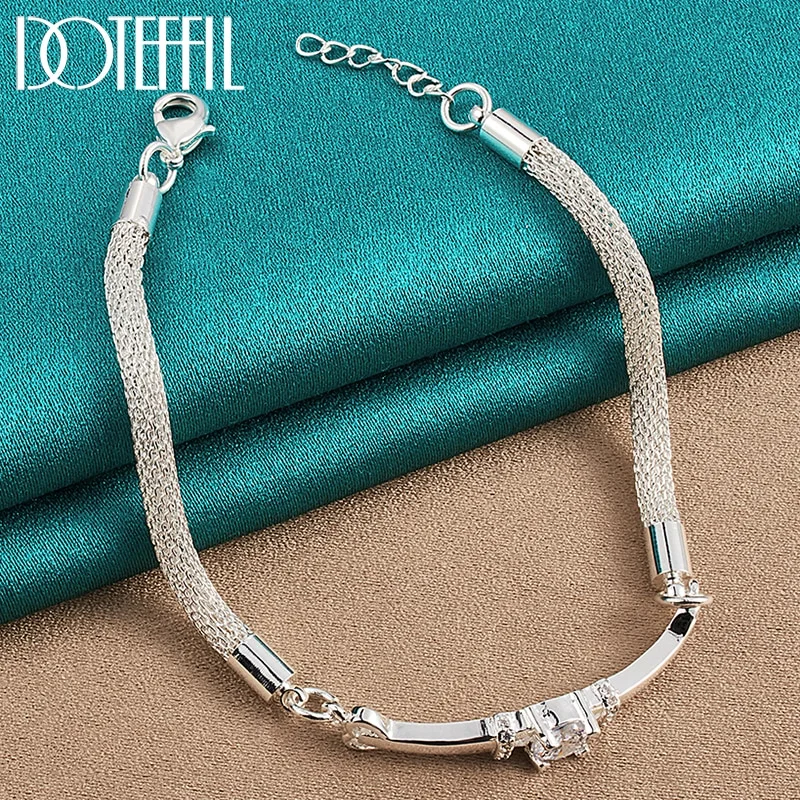 925 Sterling Silver AAA  Big Zircon Bracelet Chain For Woman Jewelry