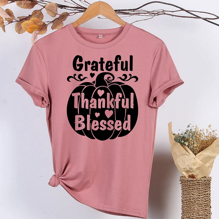 Grateful Thankful Blessed Pumpkin T-Shirt-597963