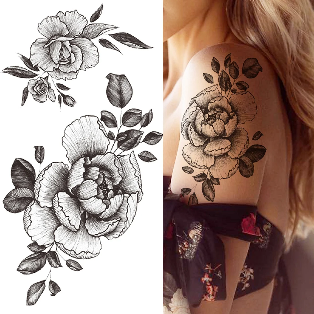 DIY Floral Temporary Tattoo For Women Girls Black Butterfly Rose Flower Tattoos Sticker Fake Sweat Pea Arm Tatoos Body Art