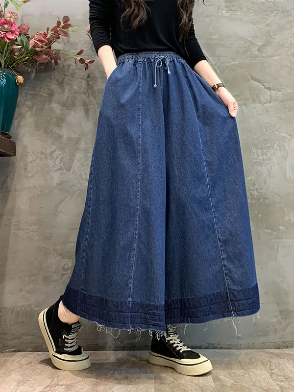 High Waisted Loose Drawstring Elasticity Gradient Jean Pants Bottoms main image 1