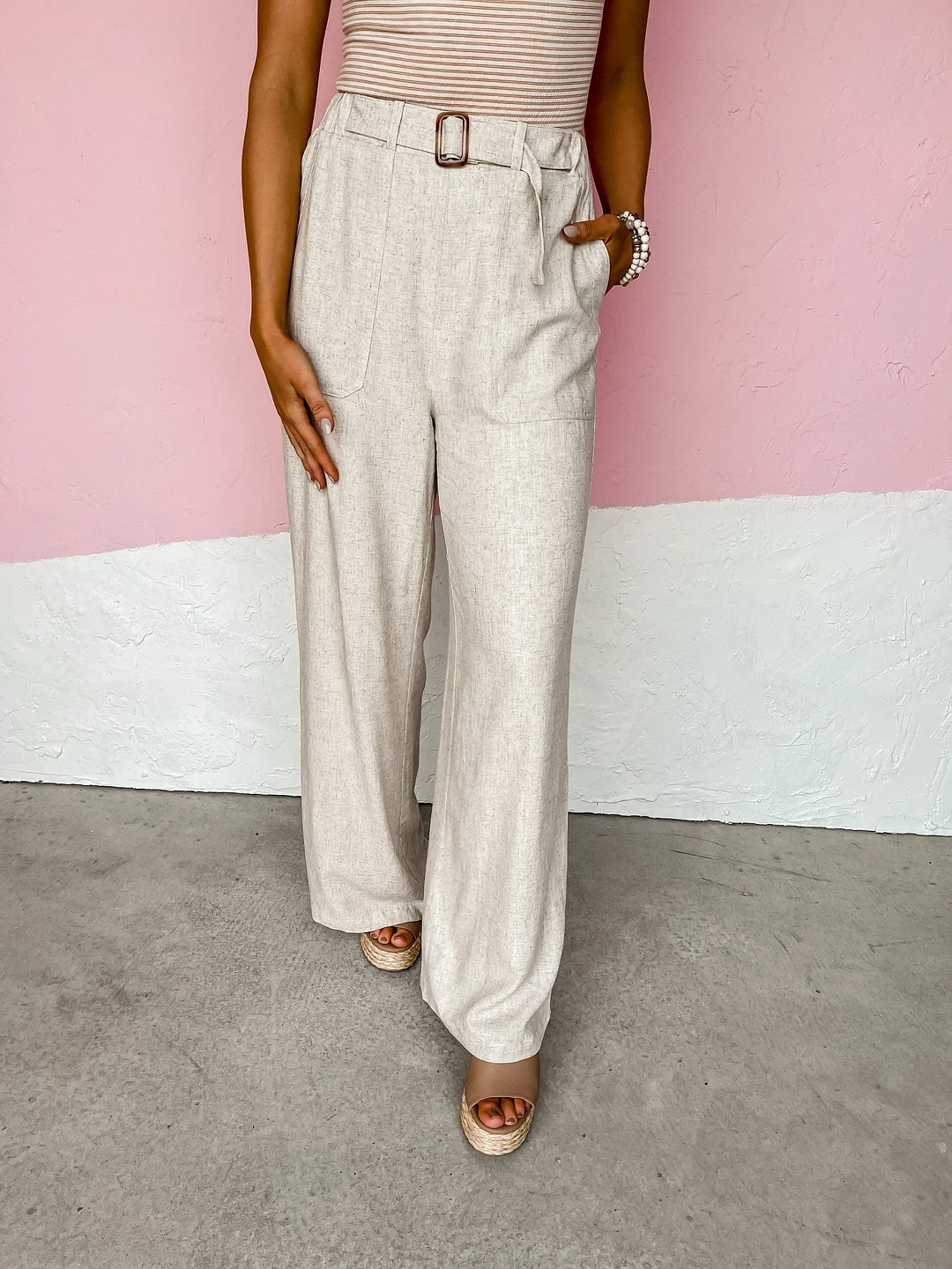 Free Fall Wide Leg Linen Pants-Natural