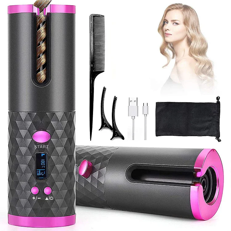 Cordless Automatic Hair Curler Portable Wireless Curling Iron Wand With Lcd Display