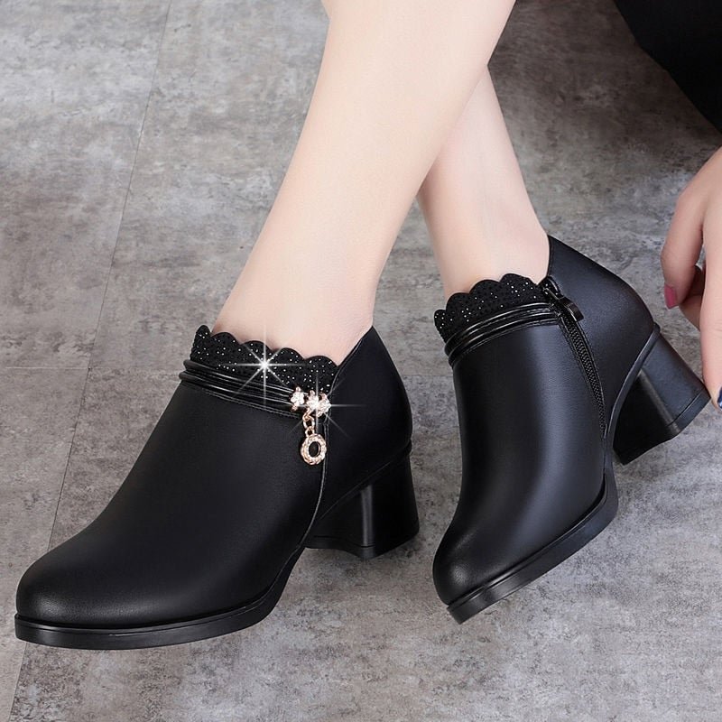 Womens Martin Boots Wedding Shoes Fashion Women Pumps Shoes Woman Leather Wedges Thick High Heels 5cm Ladies Casual Comfortable