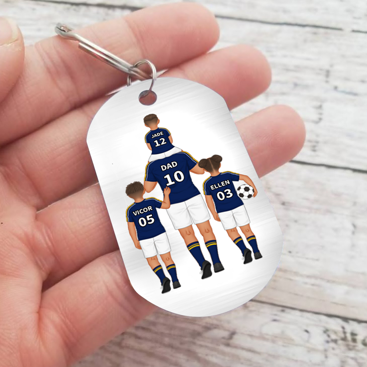 1-3 Names - Personalised Dad Football Team Fist Keychain Customized Name Gift with Gift Box for Dad/Grandad