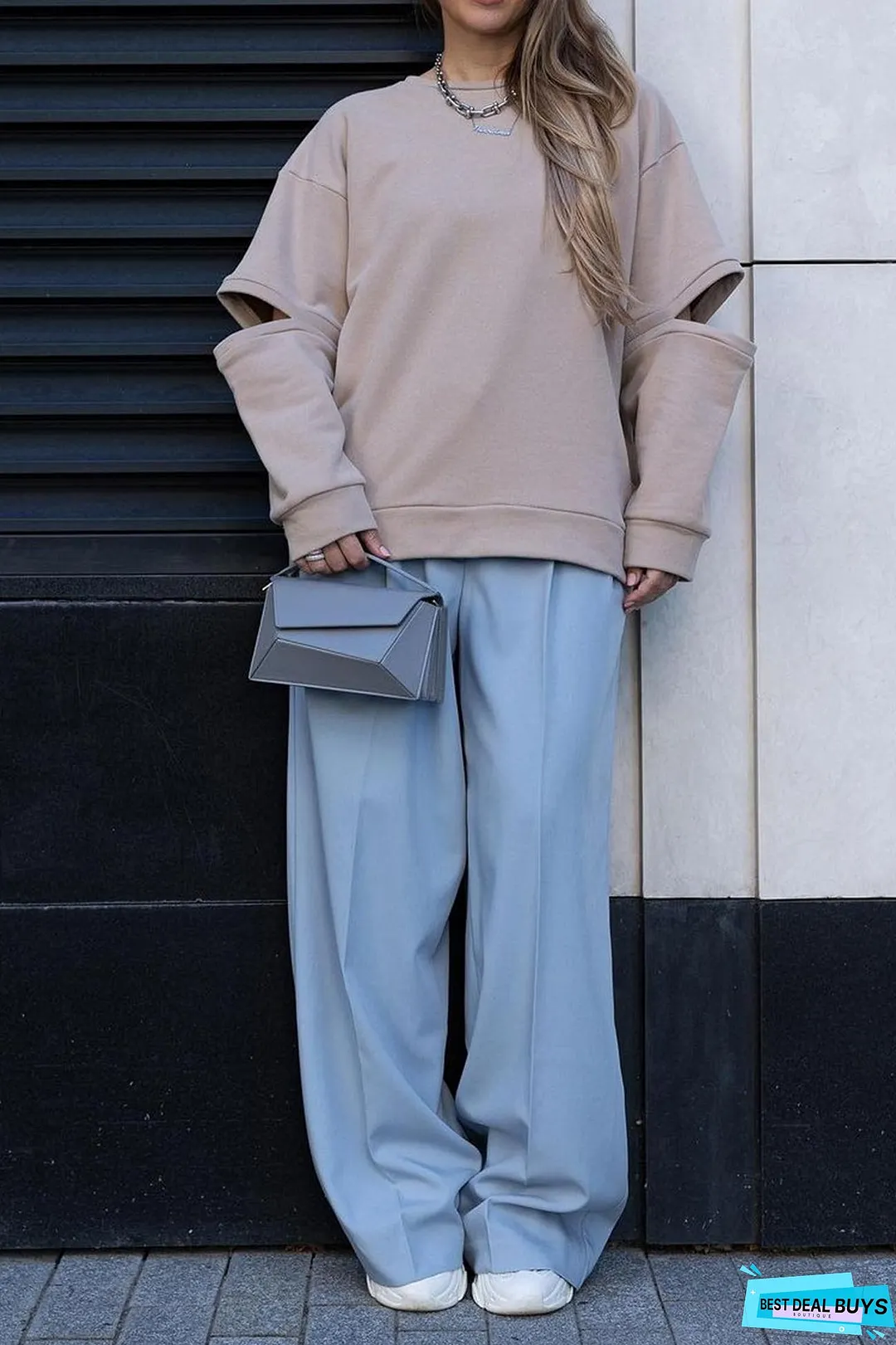 Cutout Sleeve Pullover Sweatshirt