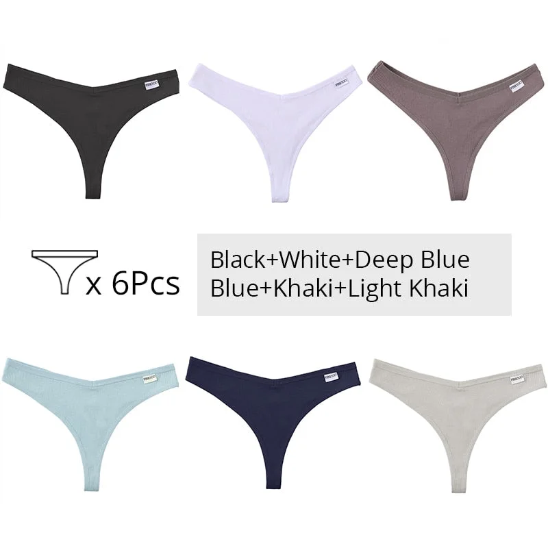 FINETOO Trendy Letter Thongs Cotton G-string Underwear M-XL Girls Bikini Underpants Comfortable Thong Panties 6Pcs Female Panty