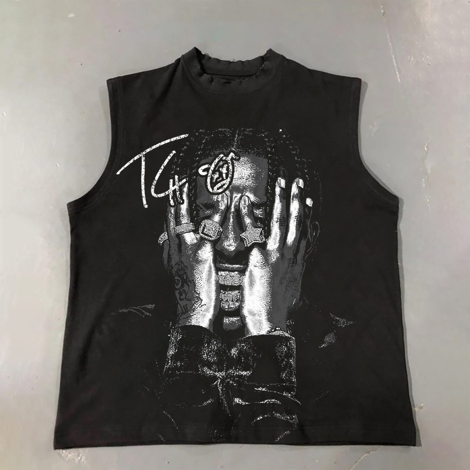 Sopula Stylish Casual Travis Scott Portrait Graphic Print Cotton Tank Top