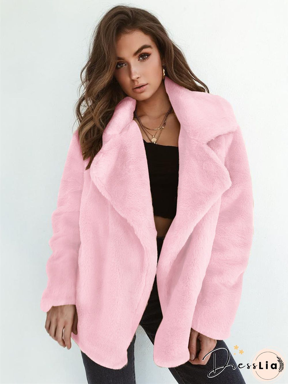 Fashion Solid Color Sexy Plush Lapel Coat