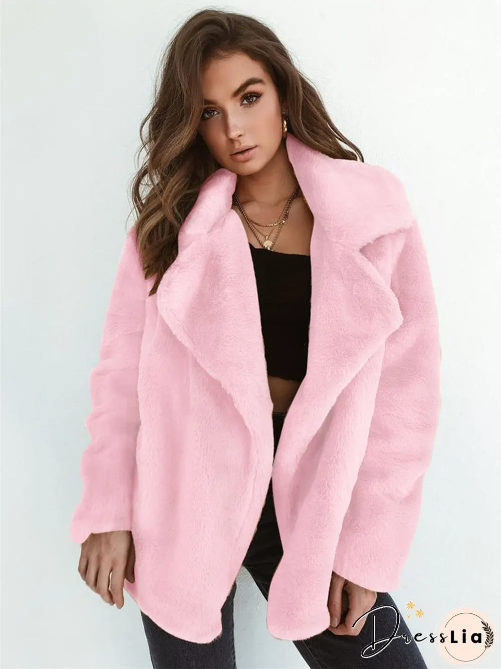 Fashion Solid Color Sexy Plush Lapel Coat