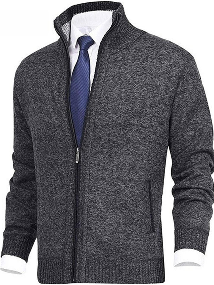 Men's Solid Color Stand Collar Fashion Cardigan Sweater-JRSEE
