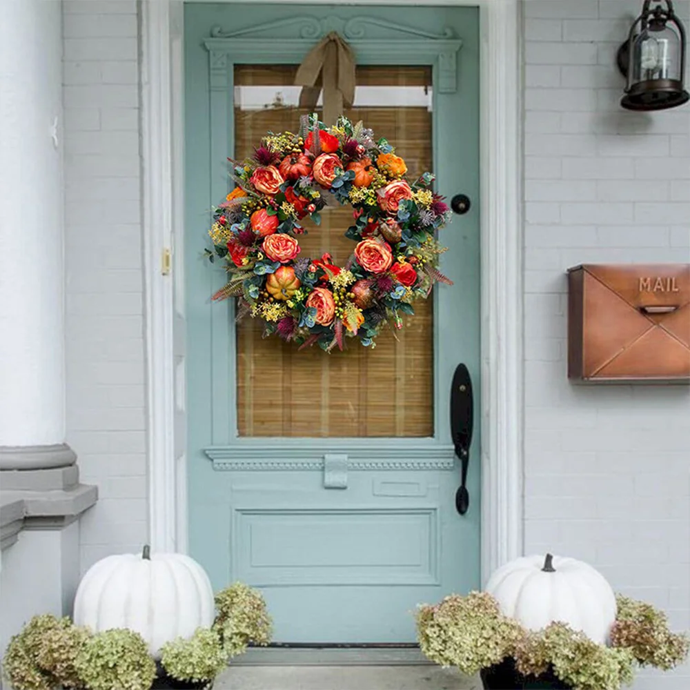 Halloween Fall Country Farmhouse Yard House Peony Pumpkin Decorative Wreath