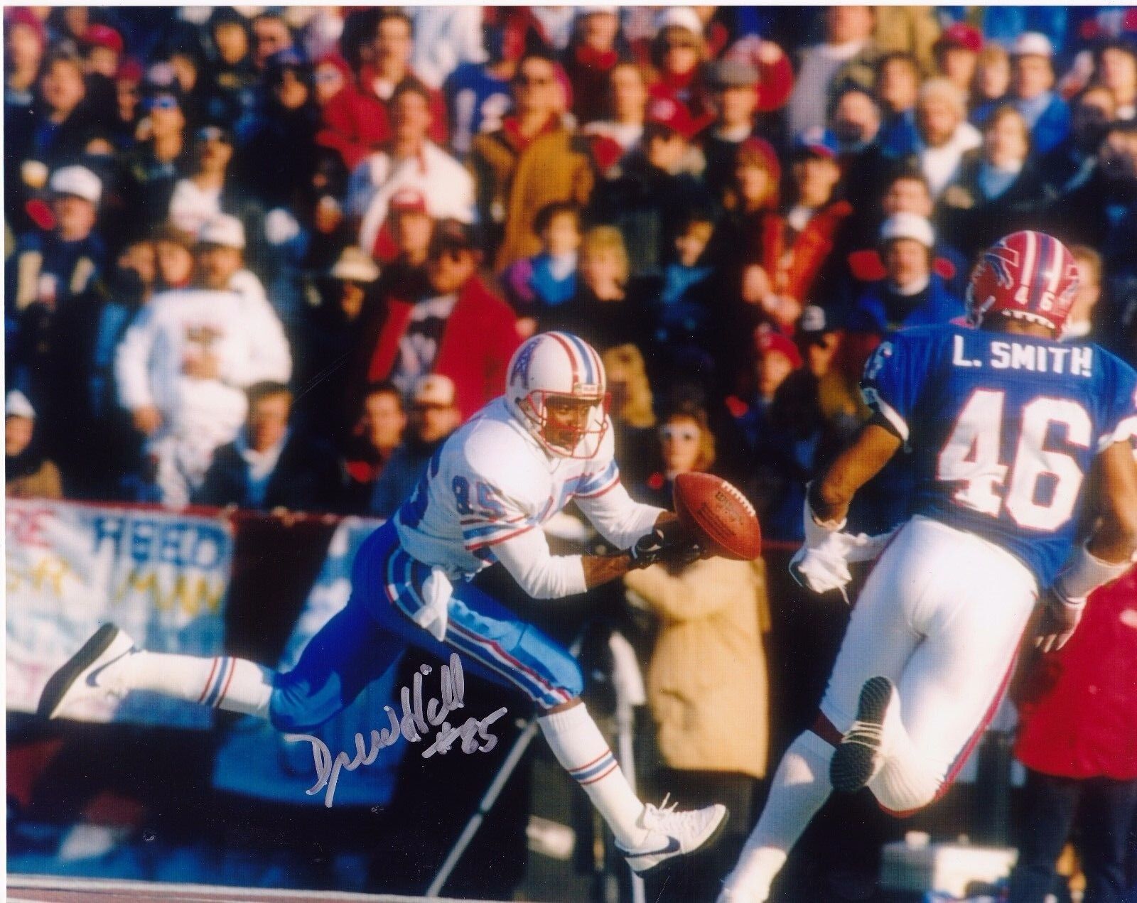 DREW HILL HOUSTON OILERS (DECEASED) ACTION SIGNED 8x10