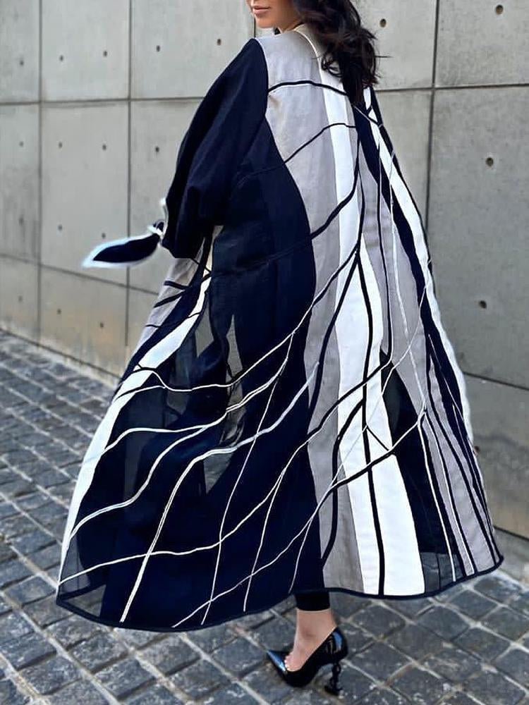 Simple line printed black loose cardigan abaya [PRE-ORDER]
