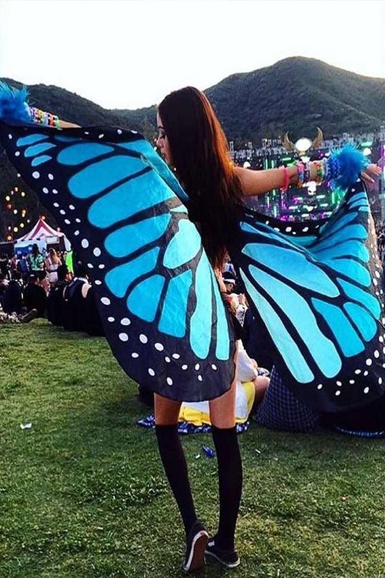 Gradient Colorful Butterfly Cloak Print Festival Wings Shawl 