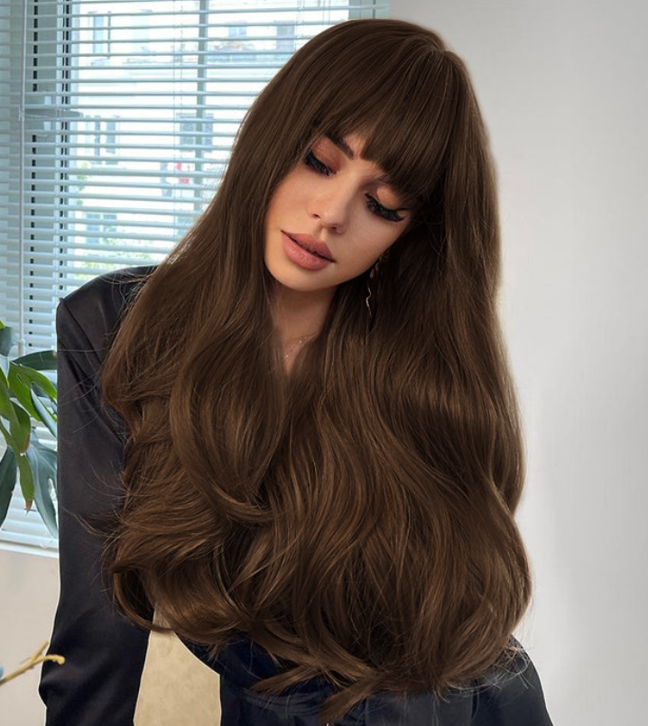 Wignee Brown Highlights #4 Color Body Wave Nonlace Wigs With Bangs Wignee hair
