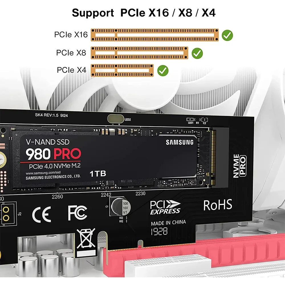 JEYI PCIe to NVMe Adapter With Aluminum SSD Heatsink Cooler