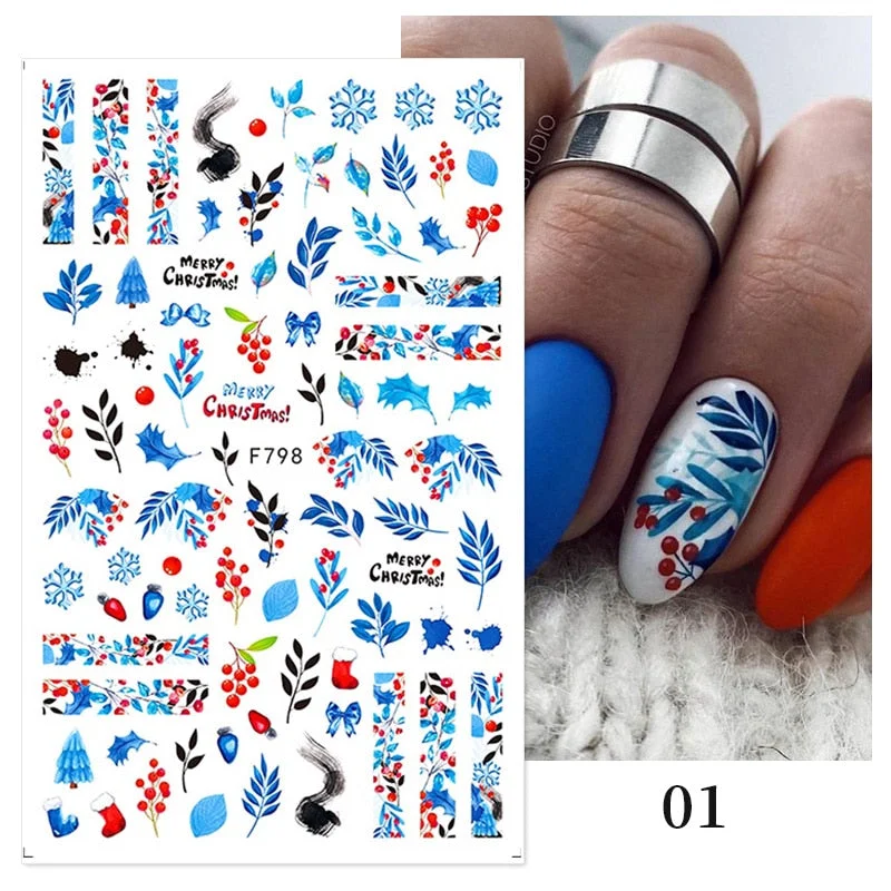 3D Christmas Nail Art Decoration Stickers Halloween Pumpkin Skull Geometry Snowflake Winter Design Slider Nail Foils Manicures-Nail Inspo