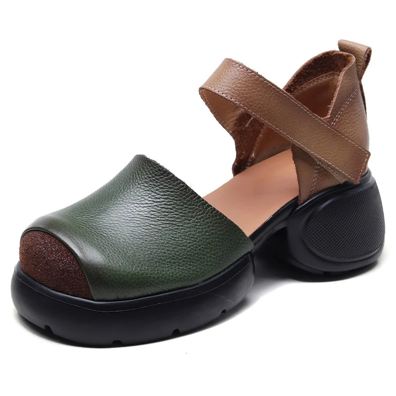 Yyvonne Thick-Soled Thick-Heeled Bag Head Sandals Women 2025 New Hand-Slope Heel Square Head Magic Stick Hollow Single Shoes