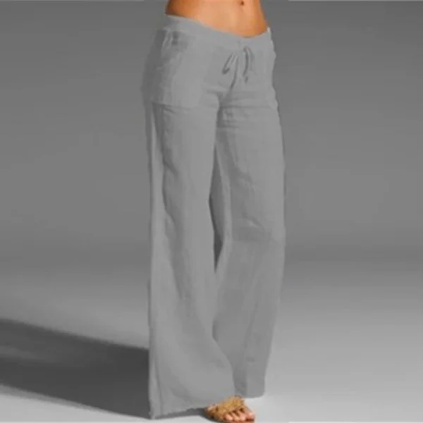 Solid Color High Waist Loose Pocket Wide Leg Casual Pants