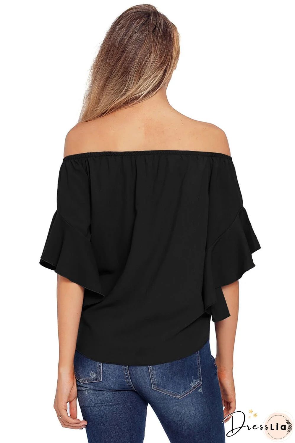 Fashion Black Off The Shoulder Knot Front Top