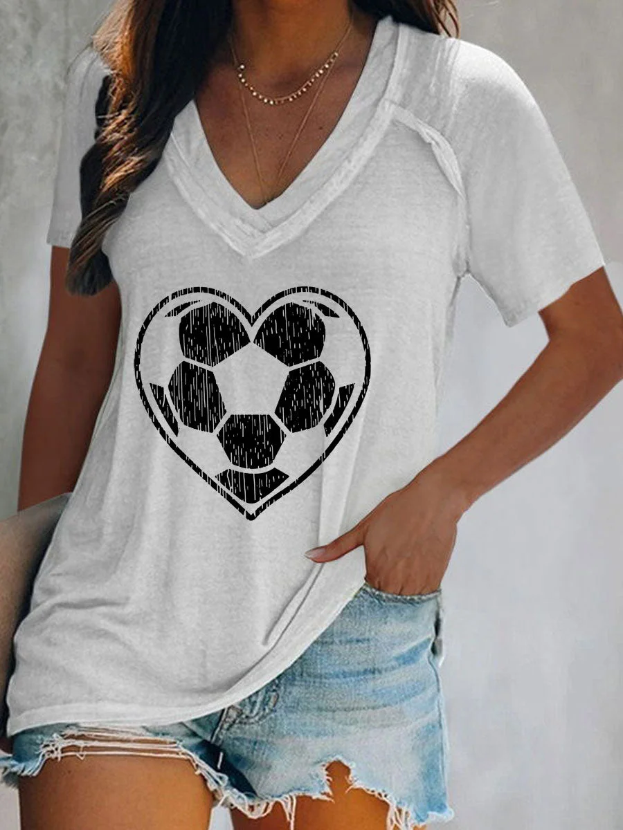 Love Soccer V-neck Short Sleeve T-shirt
