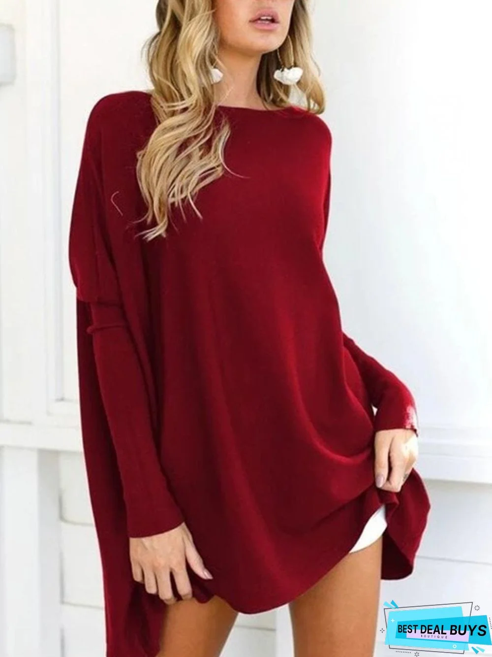 Plus Size Long Sleeve Casual Plain Sweater