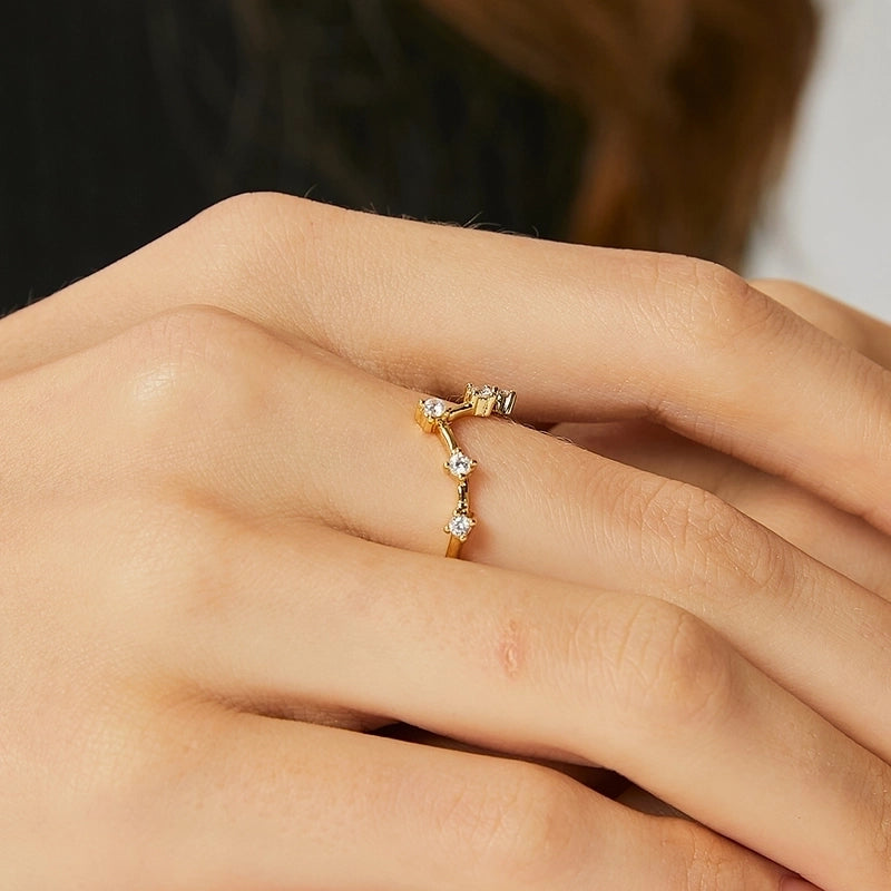 Copper 18K Gold Plated Minimalist Inlay Geometric Malachite Zircon Rings