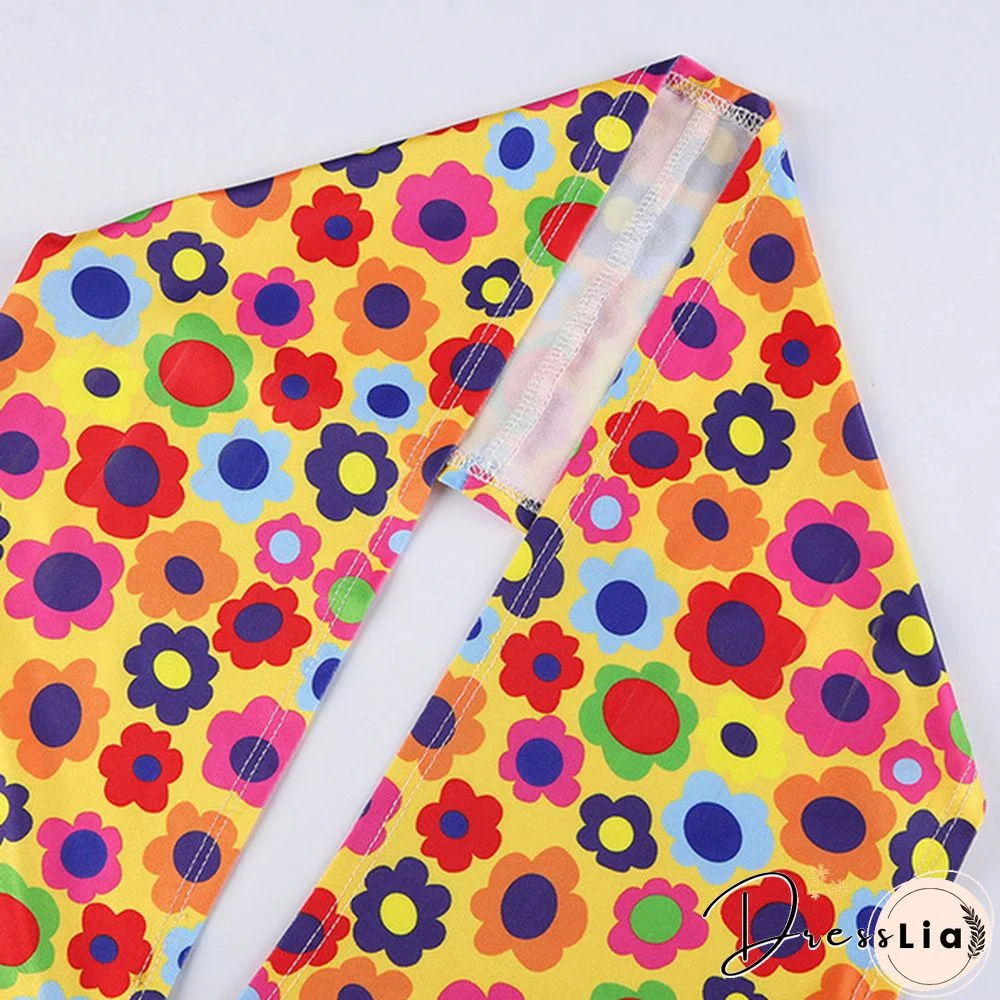 Women Halter Deep V Neck Sleeveless Crop Top Summer Holiday Fashion Floral Print Camisole Backless Vest